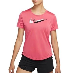 NIKE Pink Red Dri-Fit Swoosh Running Short Sleeve Active T-Shirt Tee Top Size S